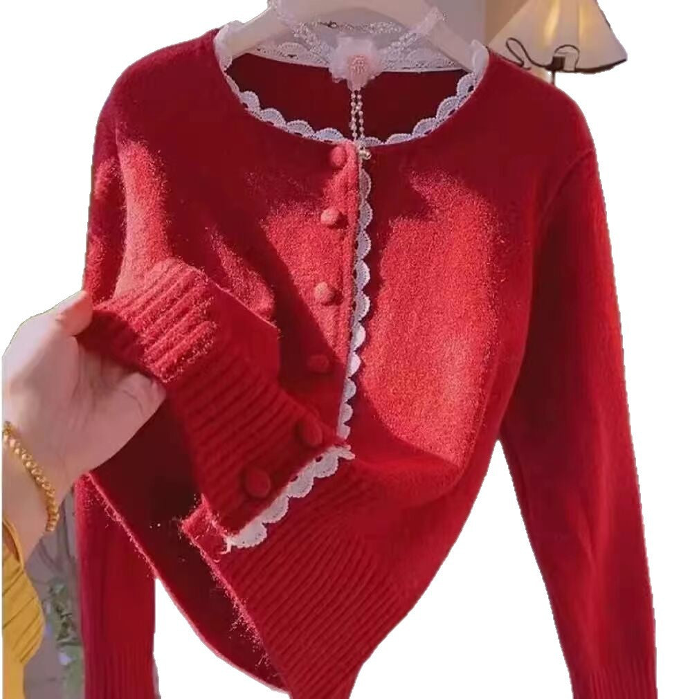 Damen Verspielte Strickjacke mit Spitzenelementen Echo Archiv