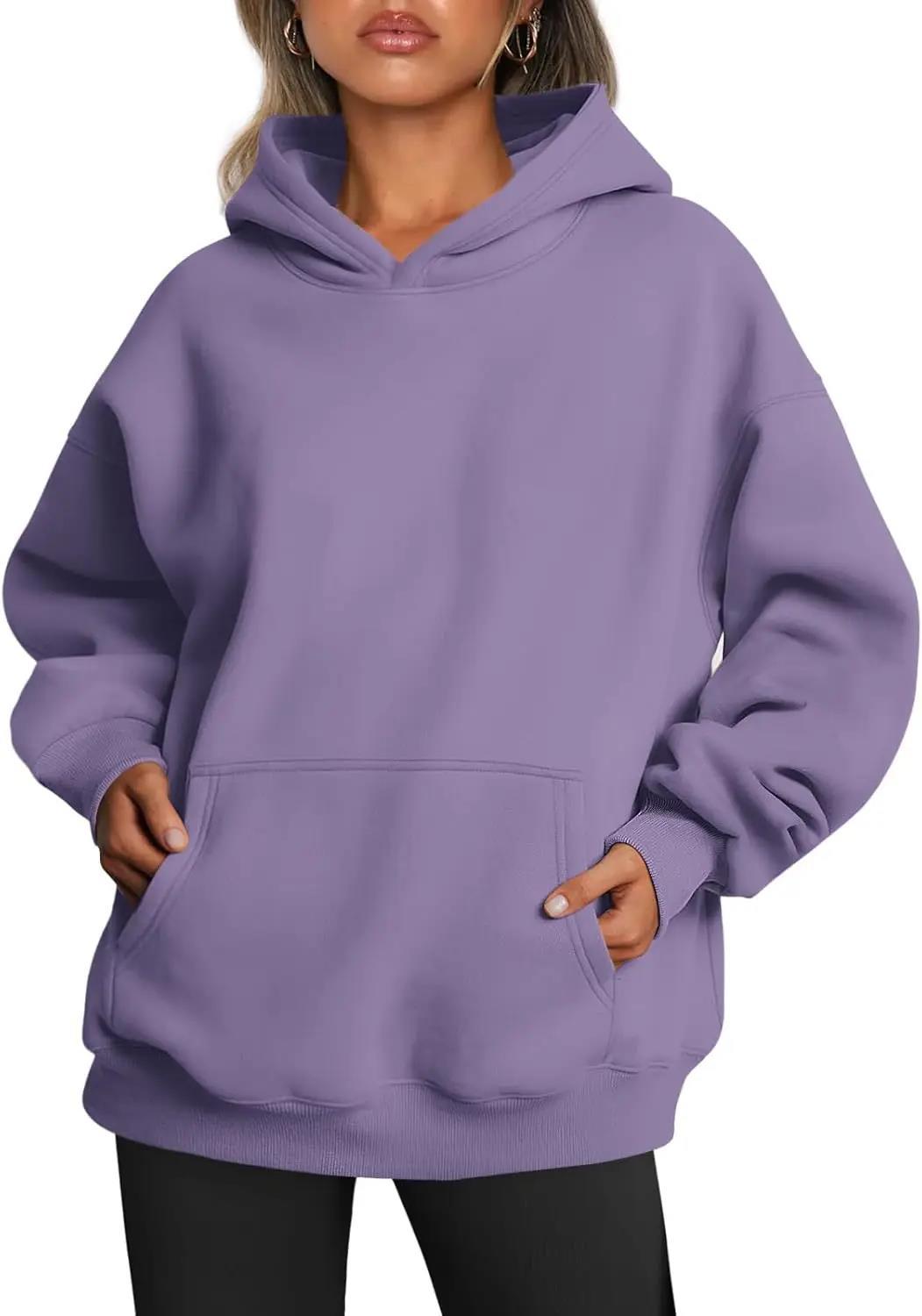 Damen oversized Kapuzenpullover mit verlängerter Silhouette und Kängurutasche – Auréline