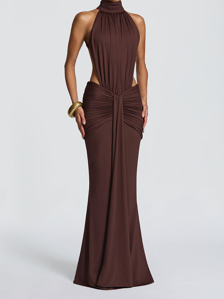 Damen Elegantes Maxikleid mit drapiertem Vorderteil und hochgeschlossenem Design Echo Archiv