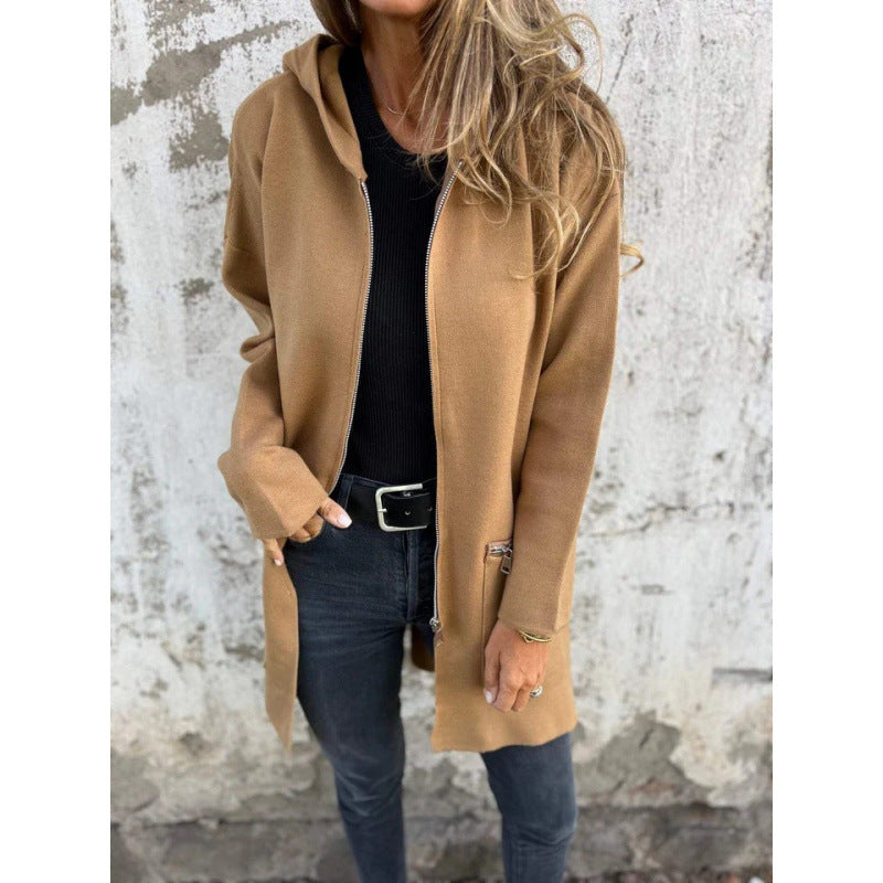 Damen Kapuzen-Longcardigan mit durchgehendem Reißverschluss und Ziertaschen Echo Archiv
