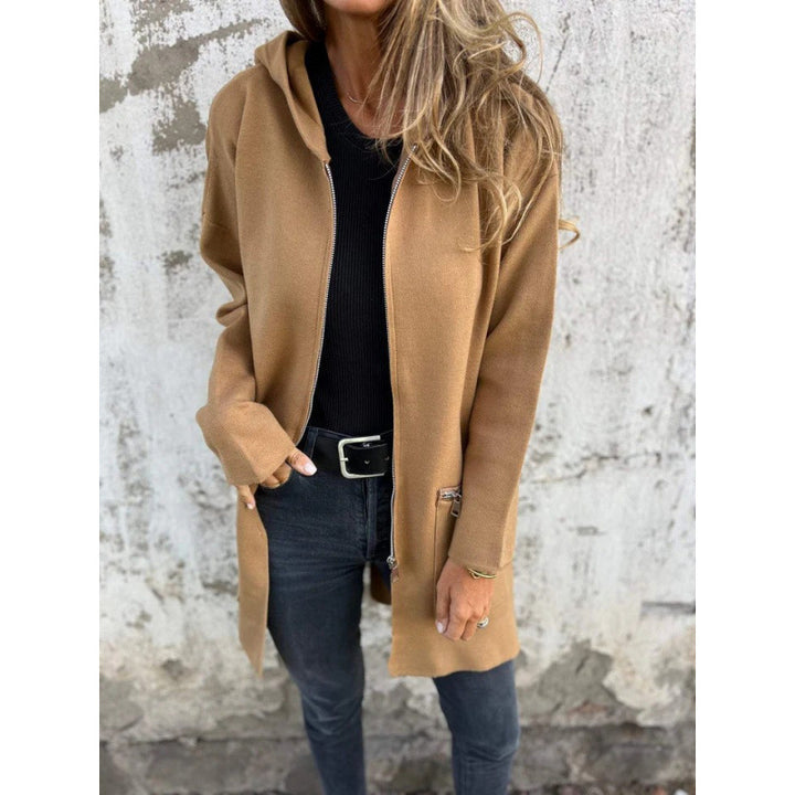 Damen Kapuzen-Longcardigan mit durchgehendem Reißverschluss und Ziertaschen Echo Archiv