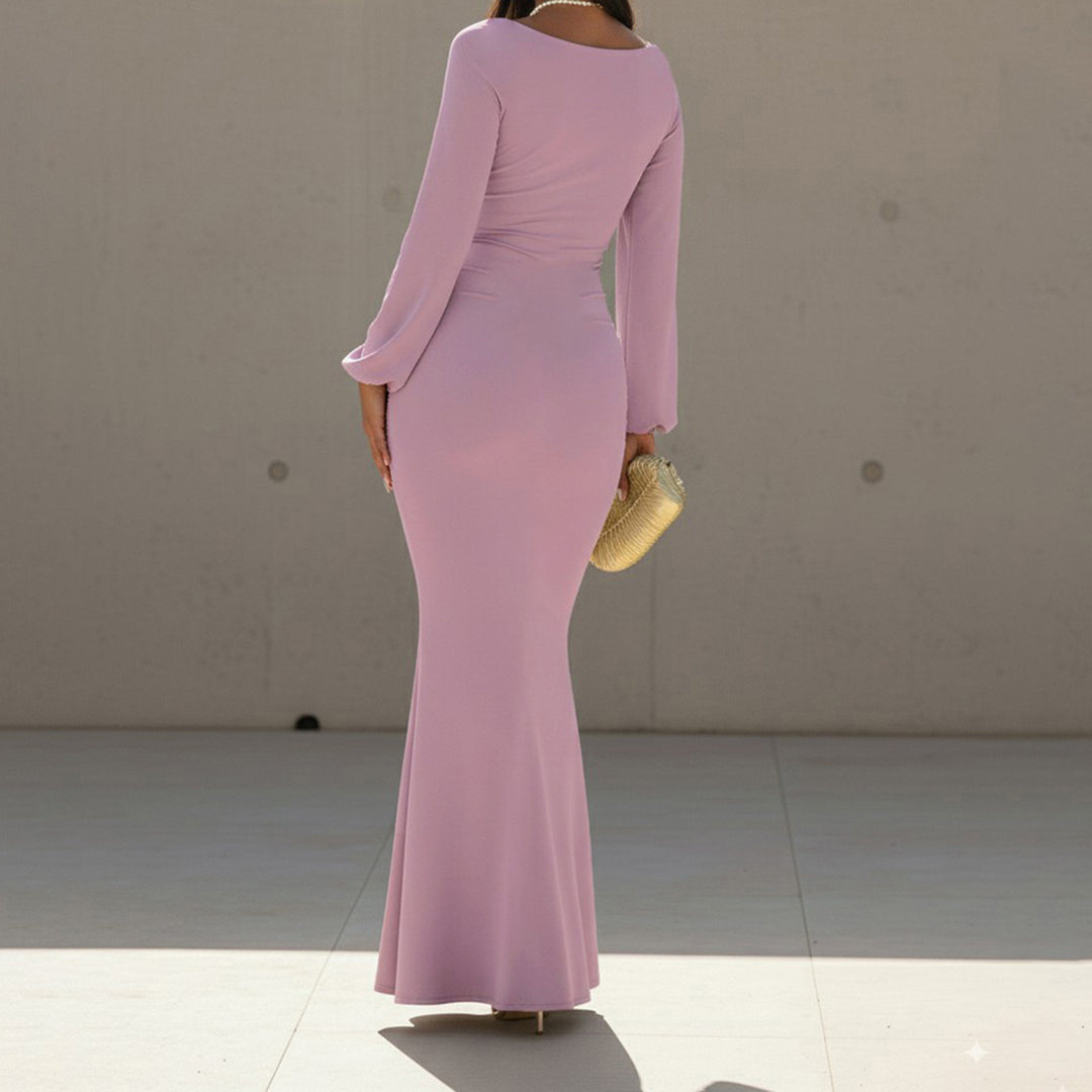 Damen Figurbetontes Maxikleid mit quadratischem Ausschnitt und Ballonärmeln – Valéora