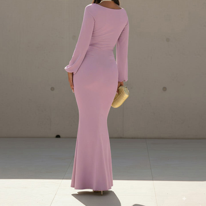 Damen Figurbetontes Maxikleid mit quadratischem Ausschnitt und Ballonärmeln – Valéora