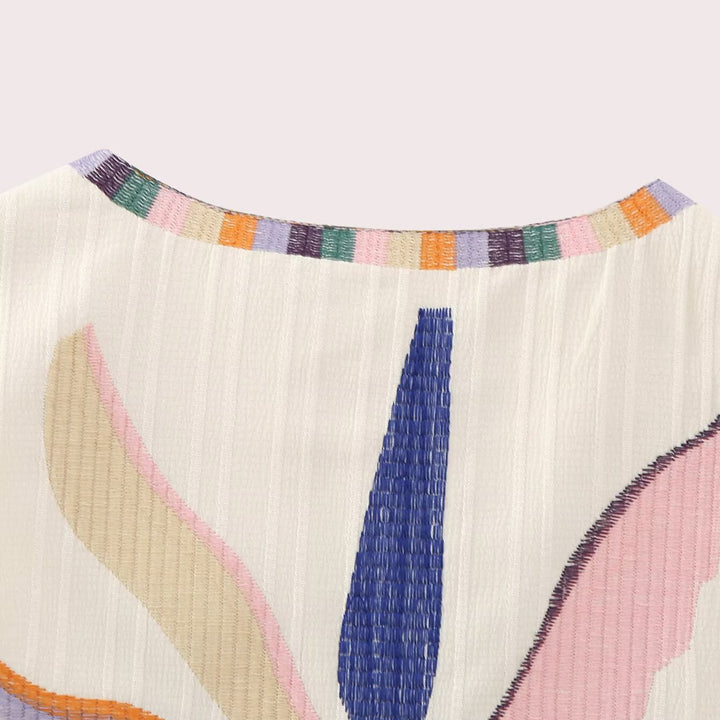 Damen bestickte ärmellose Boho‑Weste mit folkloristischen Motiven und offener Front Echoarchiv