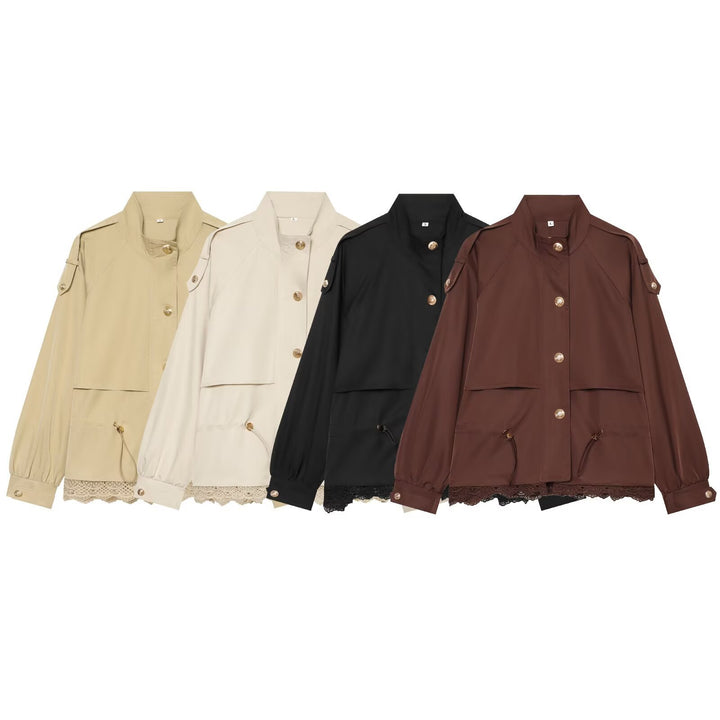 Damen leichte Parka-Jacke mit Kordelzug und Spitzensaum Echo Archiv