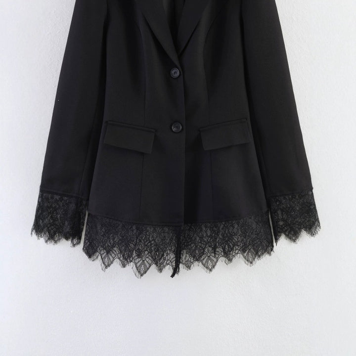 Damen taillierter Blazer mit Spitzenbesatz und ausgestelltem Saum Echo Archiv
