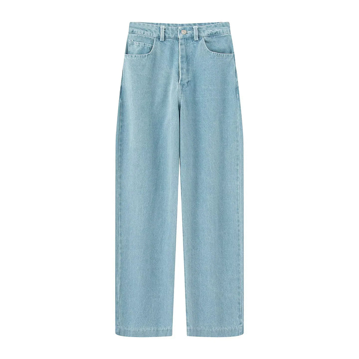 Damen hochtaillierte weite Jeanshose mit geradem Bein und klassischem Taschen-Design – Dénora