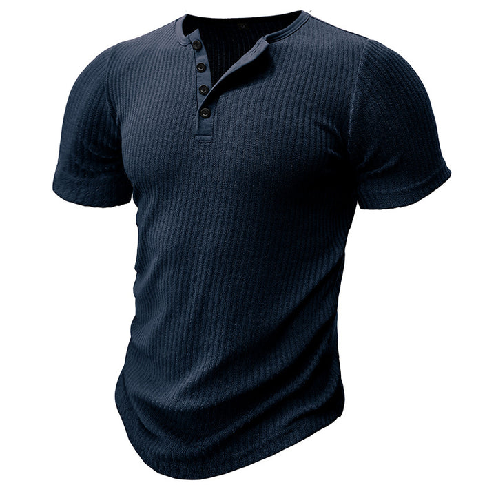 Herren Kurzarm-Henley Shirt mit strukturierter Oberfläche Echoarchiv