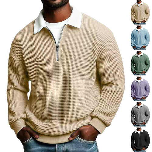 Herren nan strukturierter Waffelstrick-Pullover mit Polokragen und kurzem Reißverschluss Echo Archiv