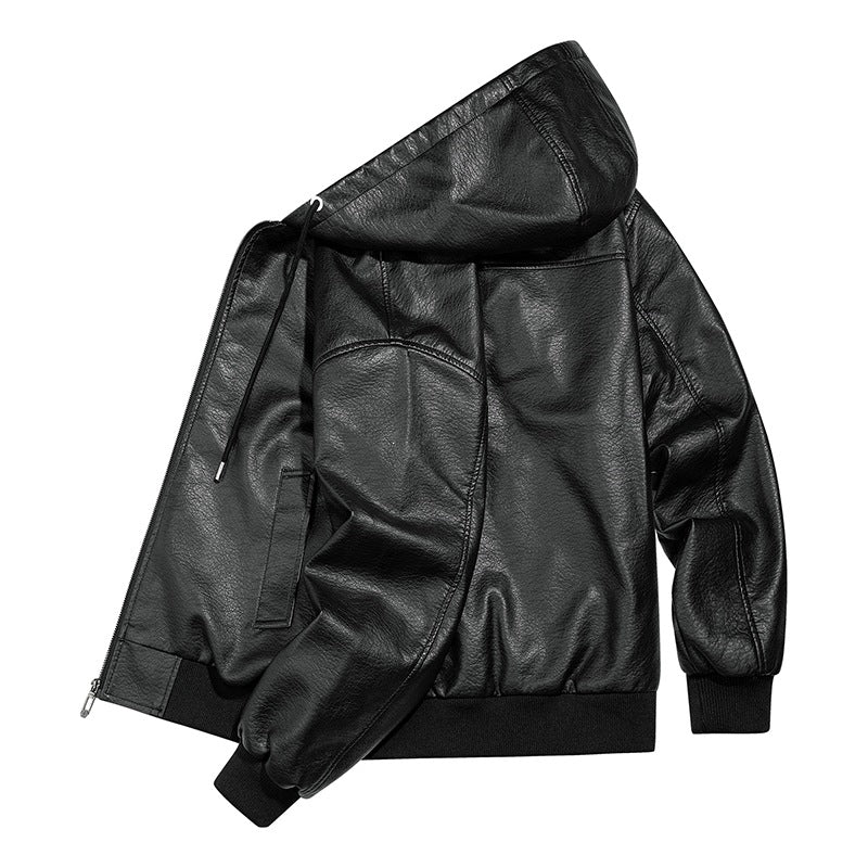 Herren Lässige Lederjacke mit Kapuze Echo Archiv