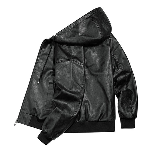 Herren Lässige Lederjacke mit Kapuze Echo Archiv