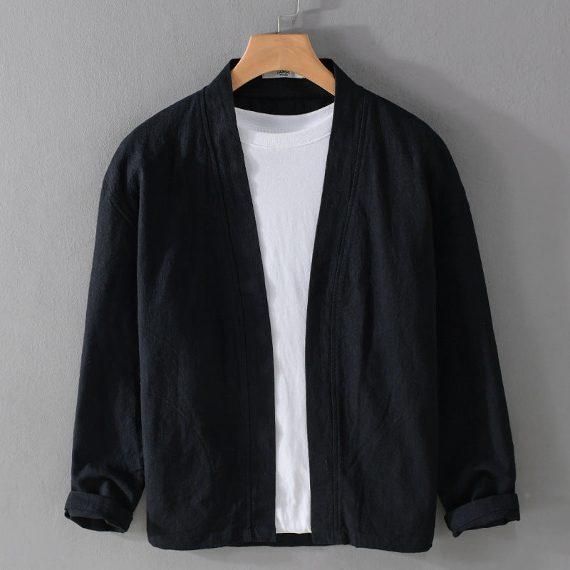 Herren Offene Leinen-Overjacket mit Kimono-Kragen und Relaxed-Fit Echoarchiv