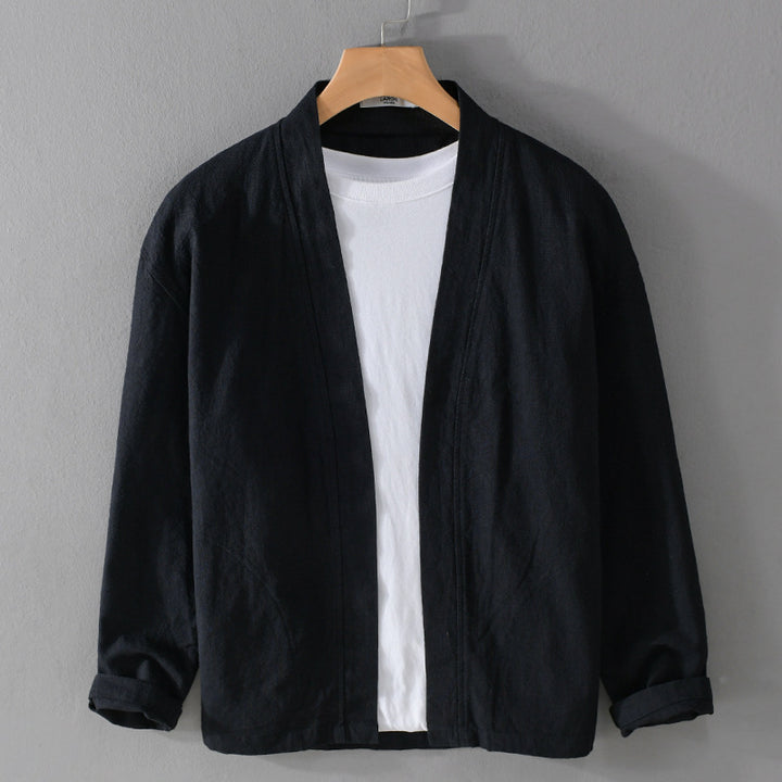 Herren Offene Leinen-Overjacket mit Kimono-Kragen und Relaxed-Fit Echoarchiv