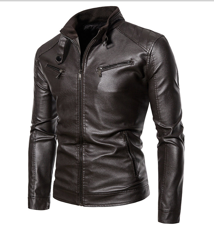 Herren Lederjacke mit modernem Stehkragen und innovativen Reißverschlusstaschen Echoarchiv