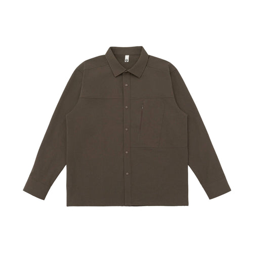 Unisex Oversize-Hemdjacke im Utility‑Style mit verdeckter Druckknopfleiste und diagonaler Reißverschlusstasche Echoarchiv