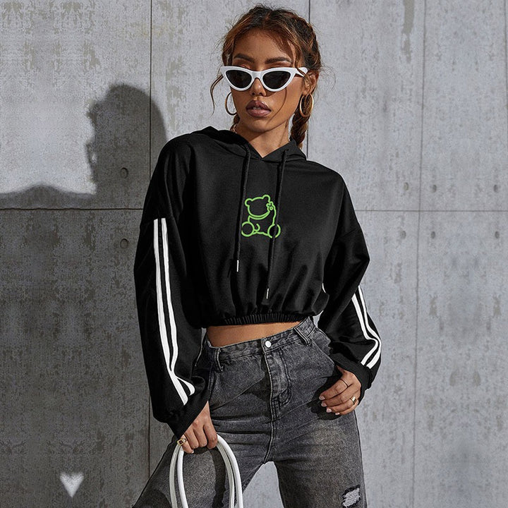 Damen Cropped Hoodie mit Bärchen-Print und Streifen Echo Archiv
