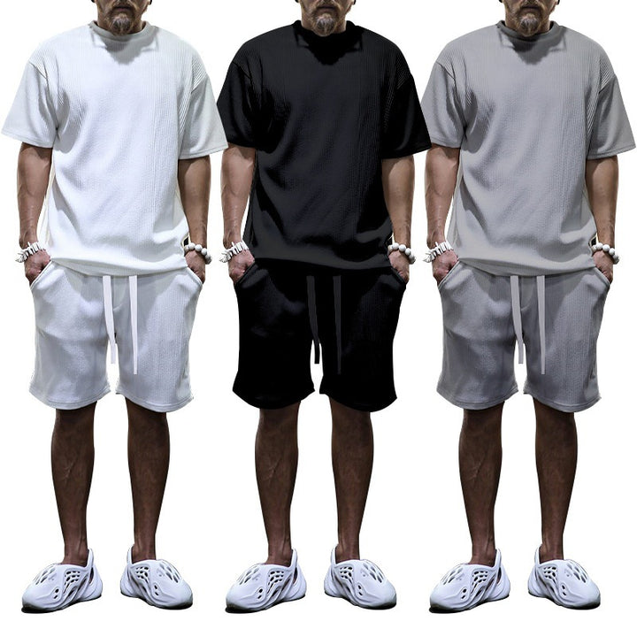 Herren nan lässiges Waffeljersey-Set mit weitem Oberteil und Tunnelzug-Shorts Echo Archiv