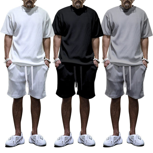 Herren nan lässiges Waffeljersey-Set mit weitem Oberteil und Tunnelzug-Shorts Echo Archiv