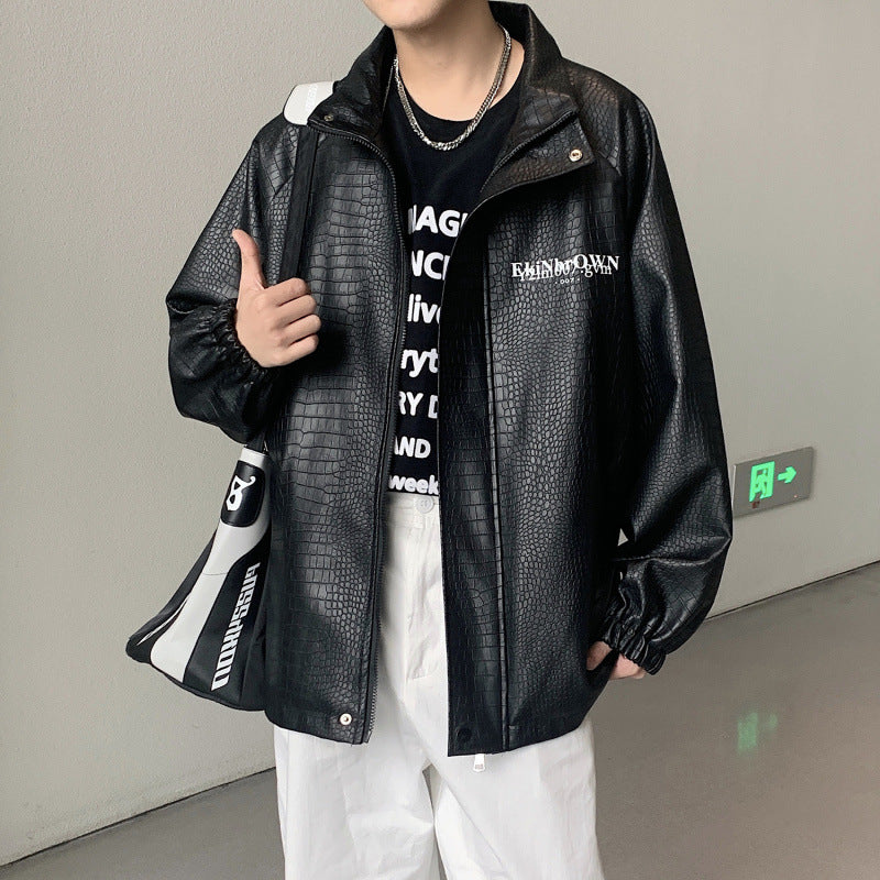 Herren Oversized Kunstlederjacke mit Krokodilprägung und Rückenlogo Echoarchiv