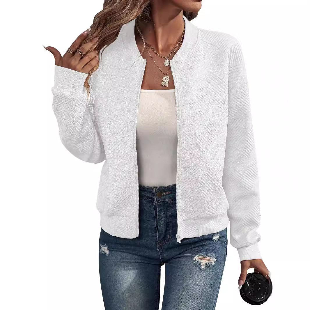 Damen lässige Bomberjacke mit feinem Strukturdesign und praktischen Taschen Echoarchiv