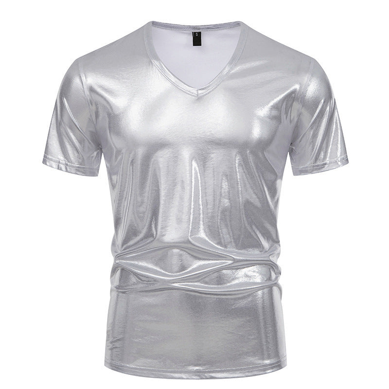 Herren Glänzendes V-Ausschnitt T-Shirt aus hochwertigem Stretchmaterial Echoarchiv