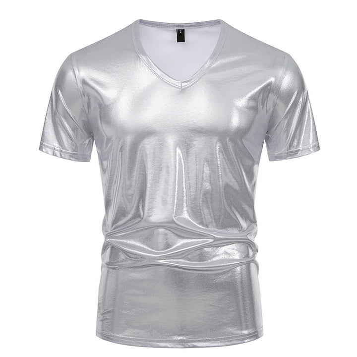 Herren Glänzendes V-Ausschnitt T-Shirt aus hochwertigem Stretchmaterial Echoarchiv