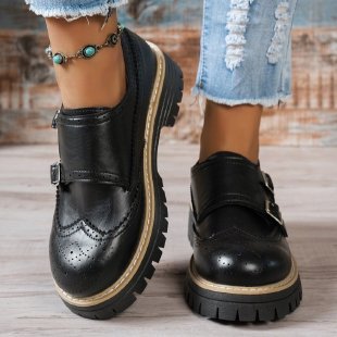 Damen Brogue-Monk-Slipper mit doppeltem Schnallenverschluss, gesteppter Kante und grober Profilsohle Echo Archiv