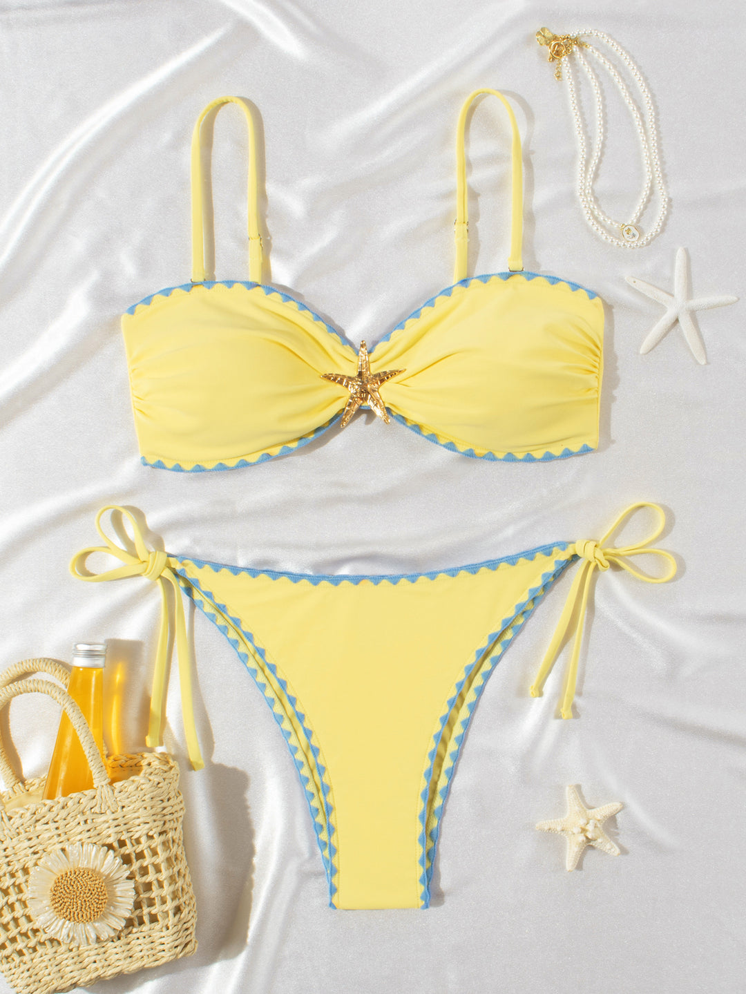 Damen Bikini-Set mit modischem Raffung und zeitloser Stern-Applikation Echo Archiv