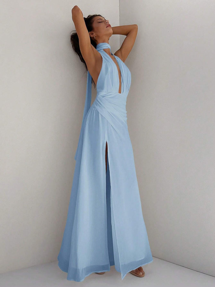 Damen Maxi-Kleid mit tiefem V-Ausschnitt und Wickeldesign Echo Archiv