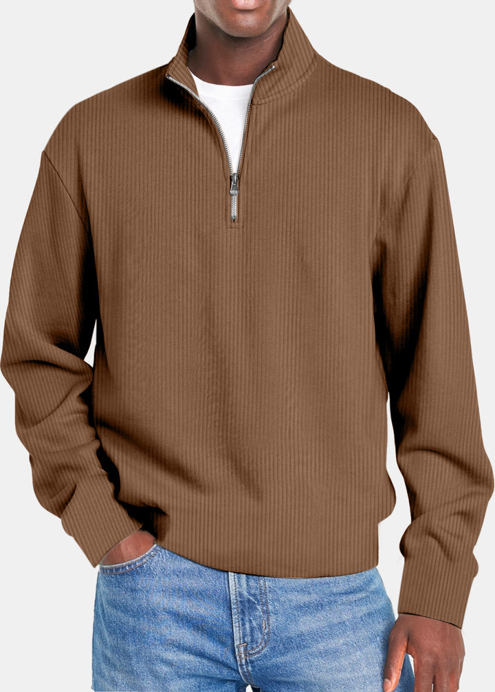 Herren nan gerippter Troyer-Pullover mit Halbzip und Stehkragen Echo Archiv