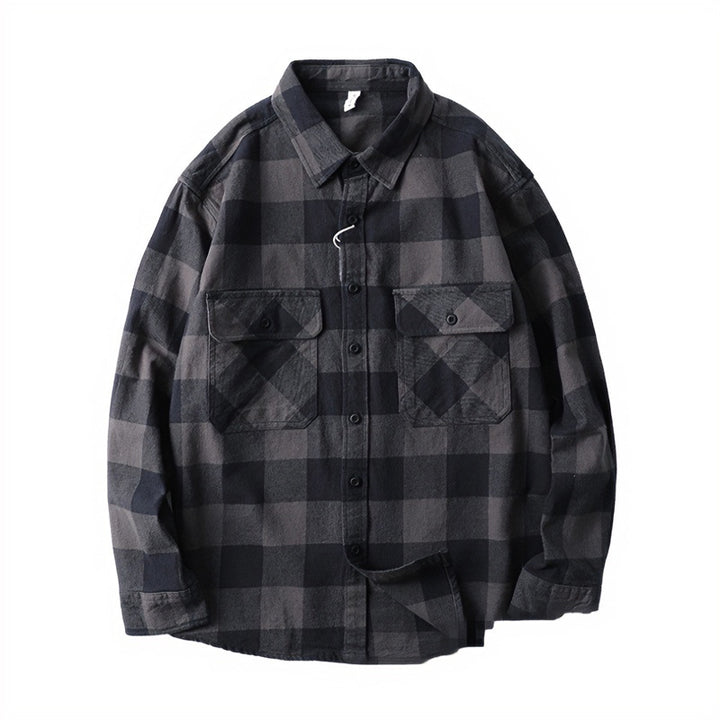 Herren Oversize Kariertes Flanell-Hemdjacke mit aufgesetzten Pattentaschen Echoarchiv