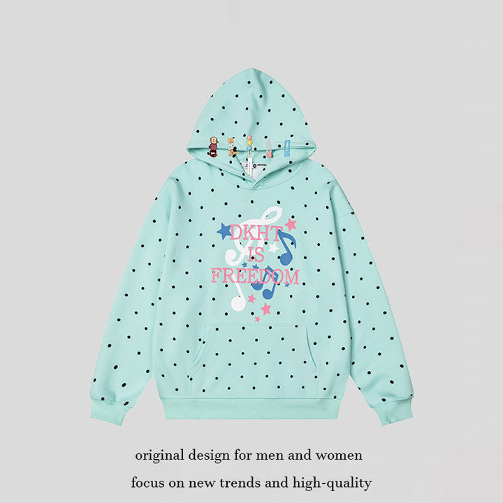 Damen Kapuzenpullover mit Polka-Dot, musikalischem Notenprint und Kängurutasche Echoarchiv
