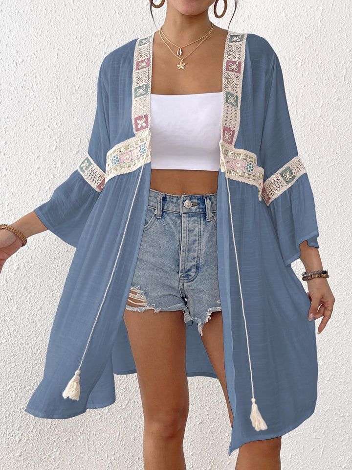 Damen luftiger Strandkimono mit floralen Stickereien Echo Archiv