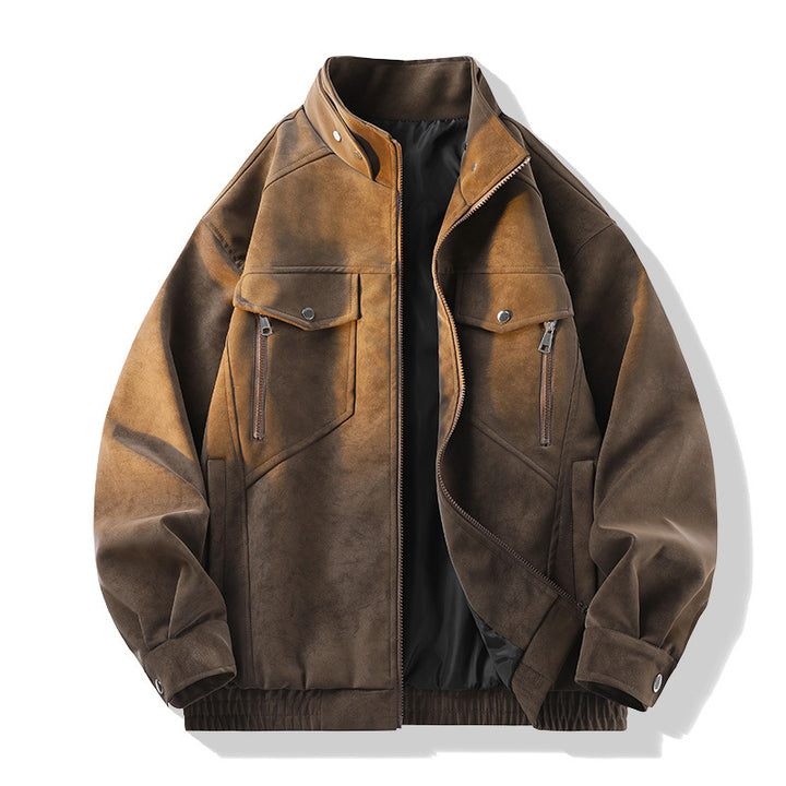 Herren Vintage-Optik Wildlederjacke mit Stehkragen, Utility-Taschen und Reißverschluss Echo Archiv