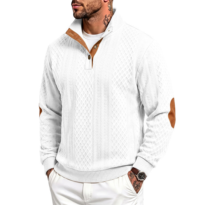 Herren Feinstrukturierter Troyer-Pullover mit Kragenbesatz und Ellbogen-Patches – Norvane
