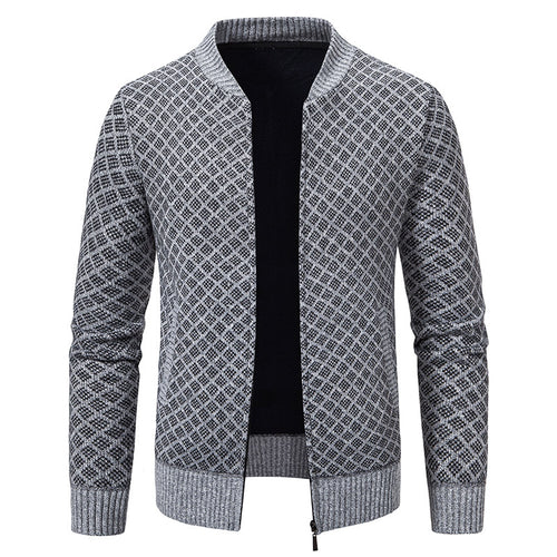 Herren Taillierter Jacquard-Zip-Cardigan mit Diamantstruktur und Eingrifftaschen Echo Archiv