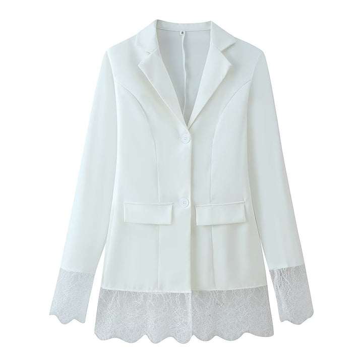 Damen Taillierter Einreihiger Blazer mit Spitzensaum und Spitzenmanschetten Echo Archiv