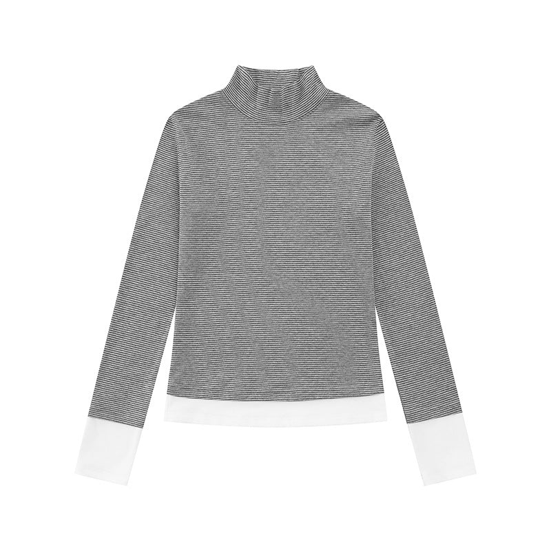 Damen Rollkragen-Langarmshirt mit Kontrastabschlüssen Echoarchiv