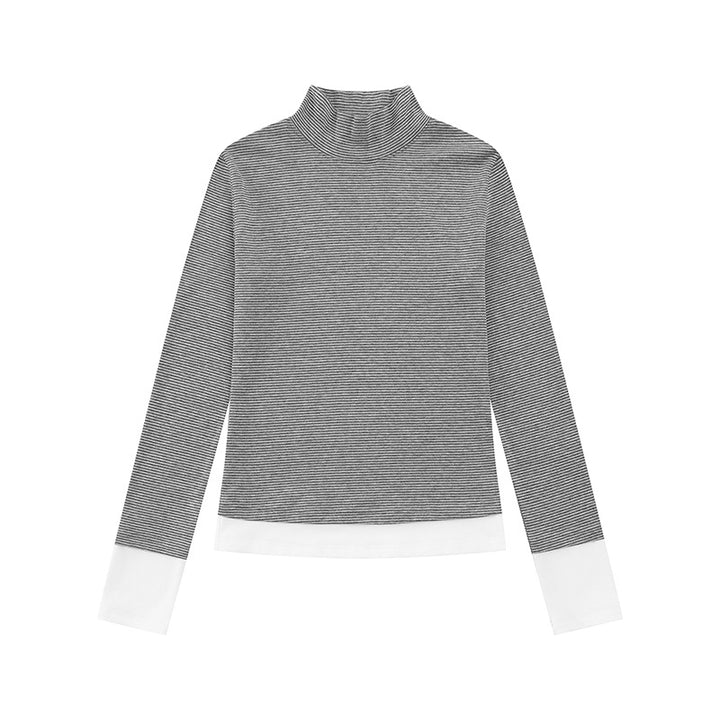 Damen Rollkragen-Langarmshirt mit Kontrastabschlüssen Echoarchiv