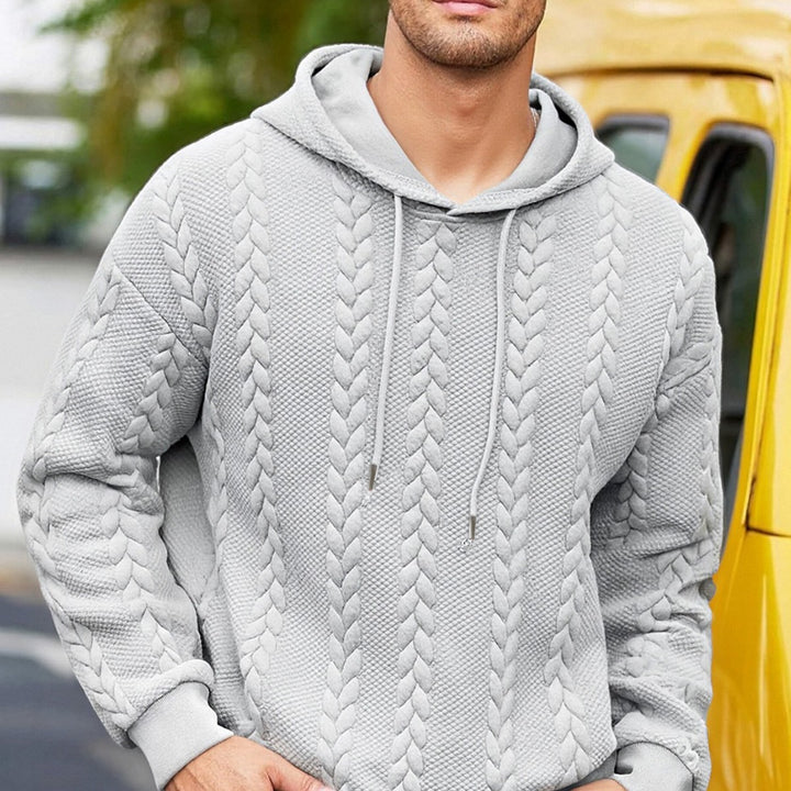 Herren strukturiertes Kapuzen-Sweatshirt mit Zopfstrick-Relief, Tunnelzug und Kängurutasche – Cavarno