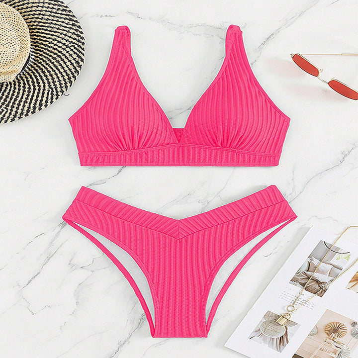 Damen Triangel-Bikini-Set mit hoch geschnittenem Slip und strukturiertem Oberteil Echo Archiv