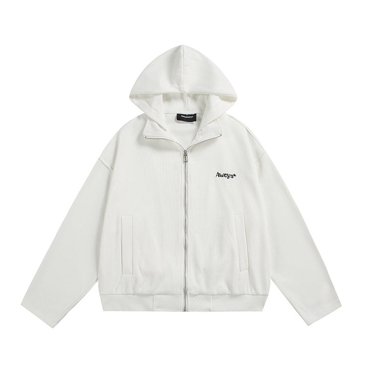 Unisex Oversize-Kapuzenjacke mit Zwei-Wege-Reißverschluss, geradem Saum und dezentem Logo-Emblem Echoarchiv
