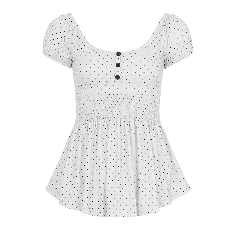 Damen Verspieltes Polka Dots Oberteil mit Rüschen und Knopfleiste Echo Archiv