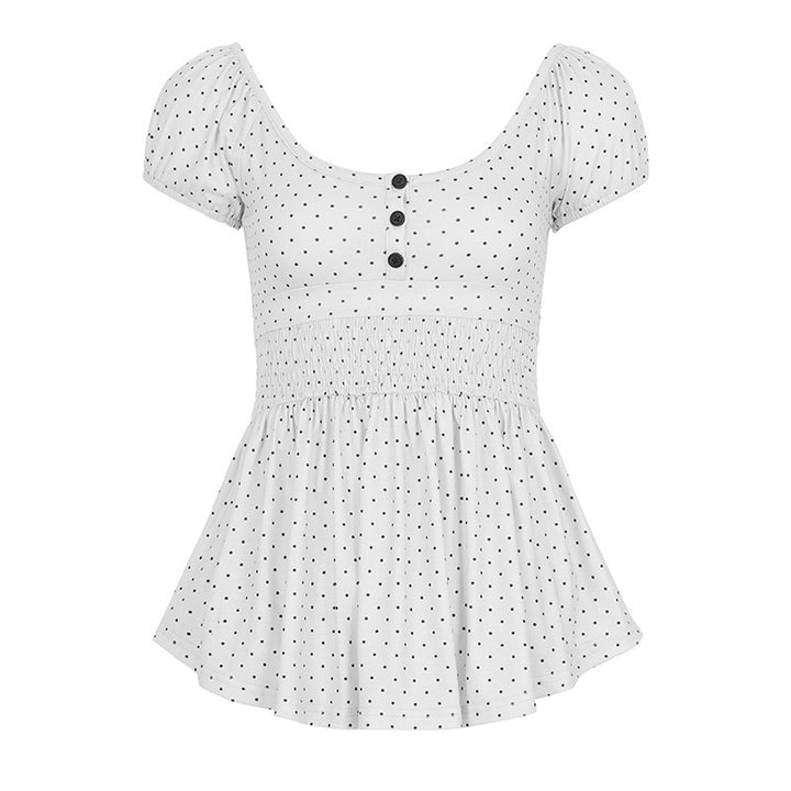 Damen Verspieltes Polka Dots Oberteil mit Rüschen und Knopfleiste Echo Archiv