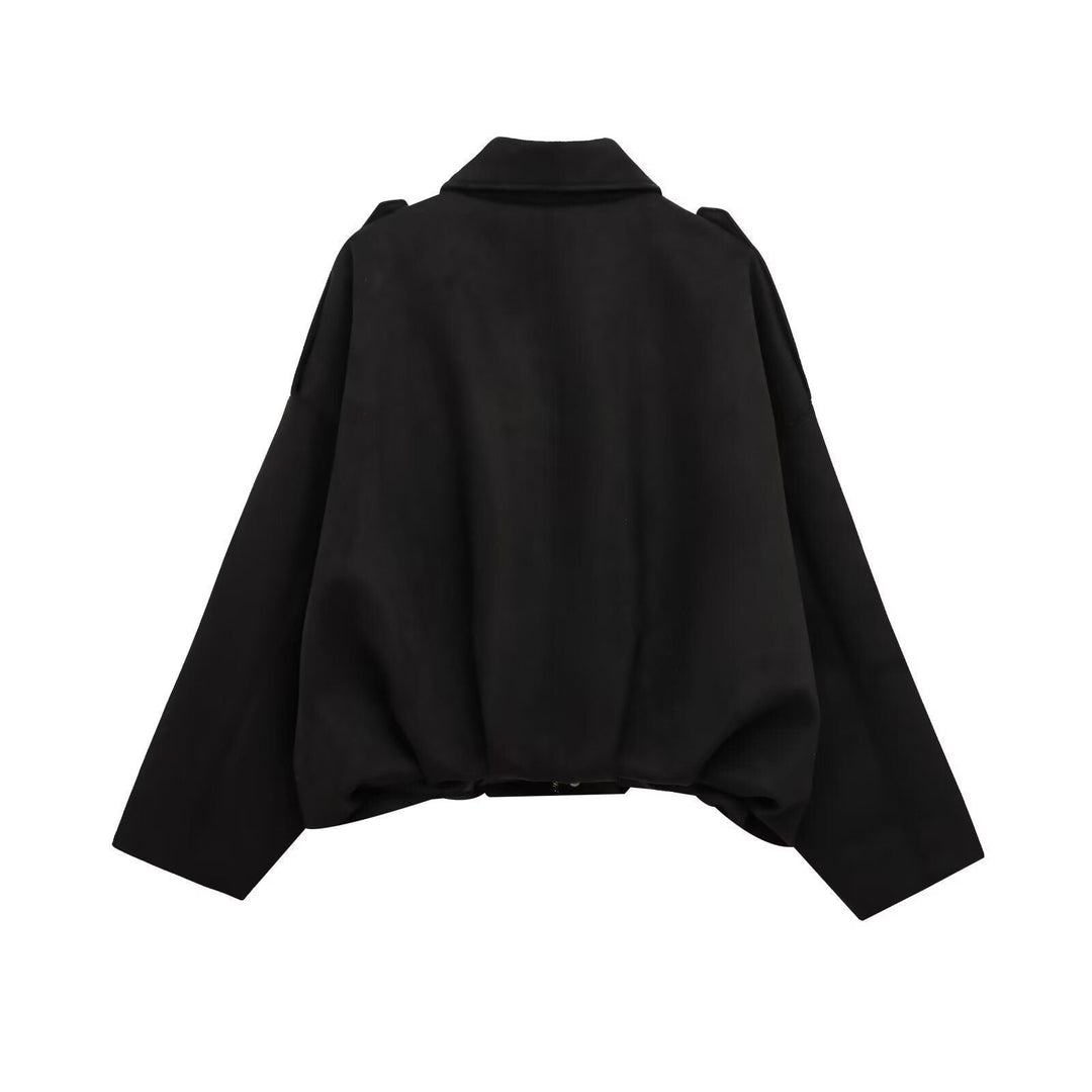Damen lockere Cropped Jacke aus Wildlederimitat Echoarchiv