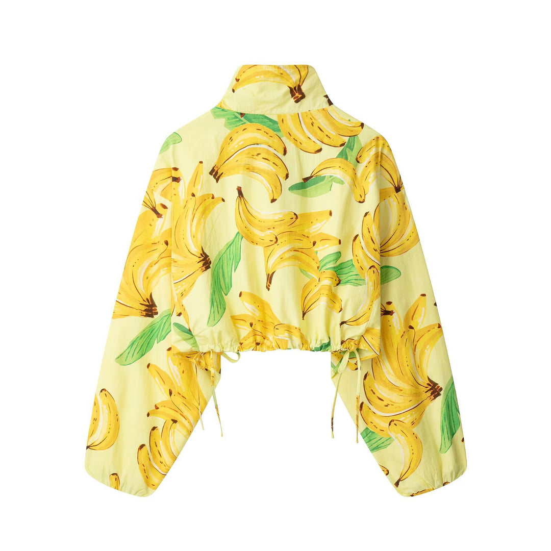 Damen Hochgeschnittene weite Schlaghose mit tropischem Bananenprint Echo Archiv