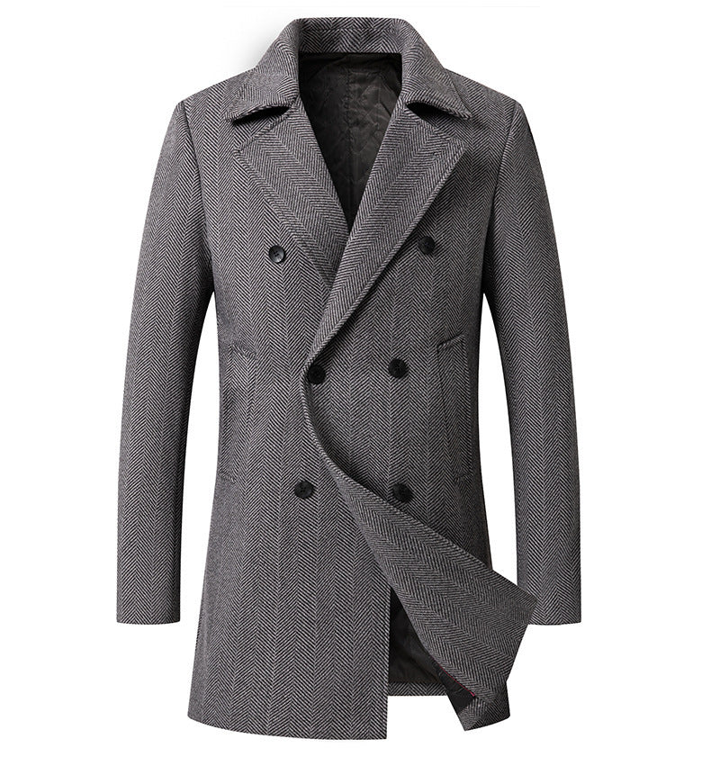 Herren eleganter Doppelreiher-Mantel im minimalistischen Design Echoarchiv