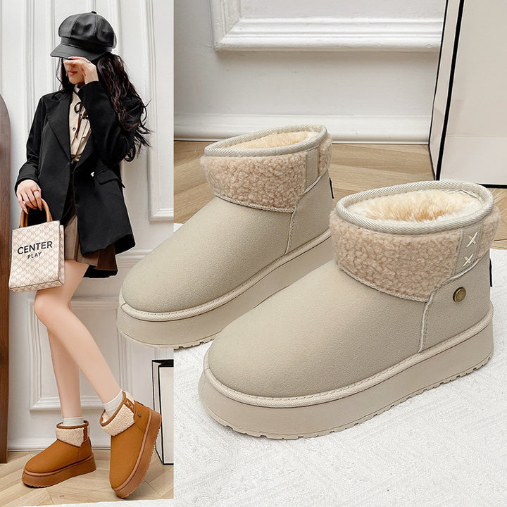 Damen Gefütterte Kurzstiefel mit Teddyfutter, Faux‑Velours und Plateau‑Sohle Echo Archiv