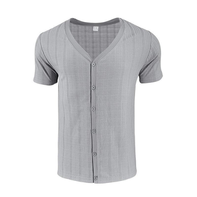 Herren Kurzarmshirt mit modernem V-Ausschnitt und stylischem Knopfverschluss Echoarchiv