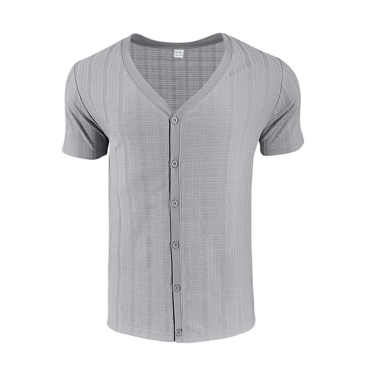 Herren Kurzarmshirt mit modernem V-Ausschnitt und stylischem Knopfverschluss Echoarchiv
